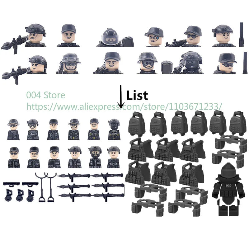 Military Special Forces Action Figure Building Blocks Ghillie Suit Weapons Sniper SWAT Ghost KSK Police Bandit Boy Toy Gift F029