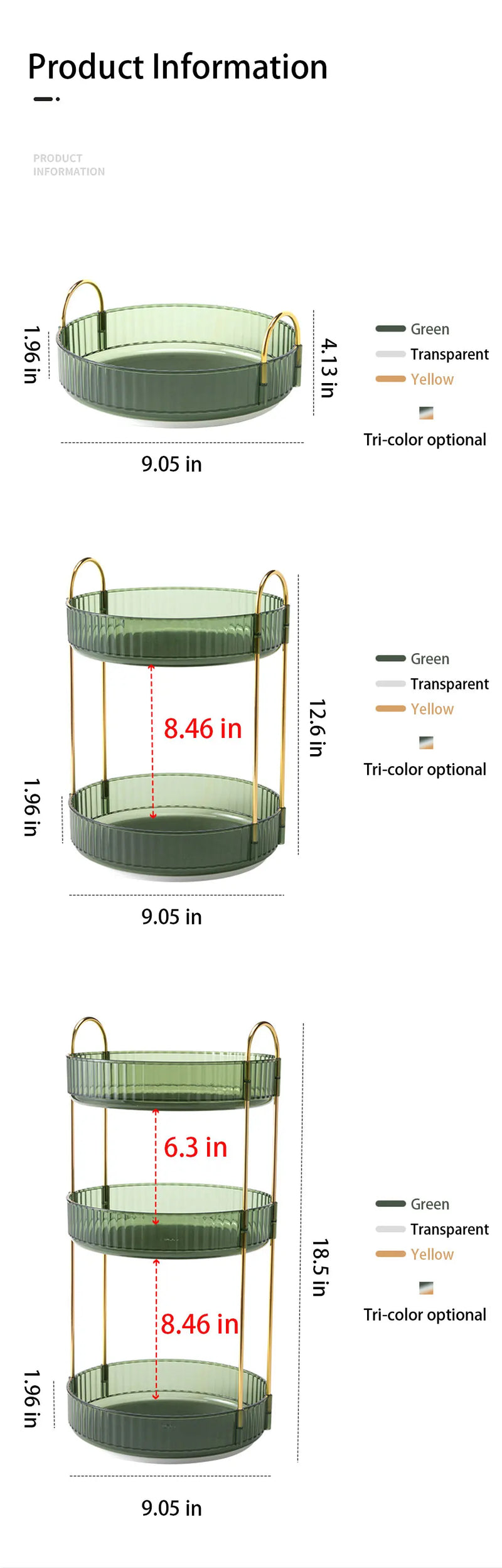 Organizador de maquillaje giratorio para tocador, organizador de 3 niveles para el cuidado de la piel, gran espacio de almacenamiento para encimera de baño, soporte transparente para cosméticos, tocador