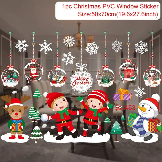 Christmas Window Stickers for Kids Room, Wall Decals, Merry Christmas Decorations for Home, New Year 