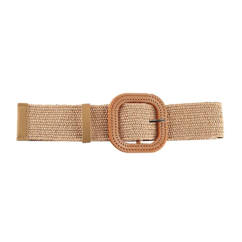 Summer Fashion Women Straw Belt Casual Bohemian Wide Summer Braided Waistbelt  Buckle Elastic Female Straw Waist Belt