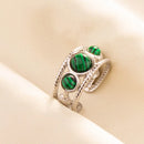 1pc Green Turquoise Ring Hippie Stainless Steel Silver Color Charm Opening Adjustable Ring Women Chunky Bohemian Party Jewelry