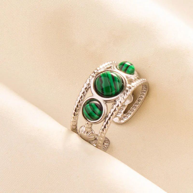 1pc Green Turquoise Ring Hippie Stainless Steel Silver Color Charm Opening Adjustable Ring Women Chunky Bohemian Party Jewelry