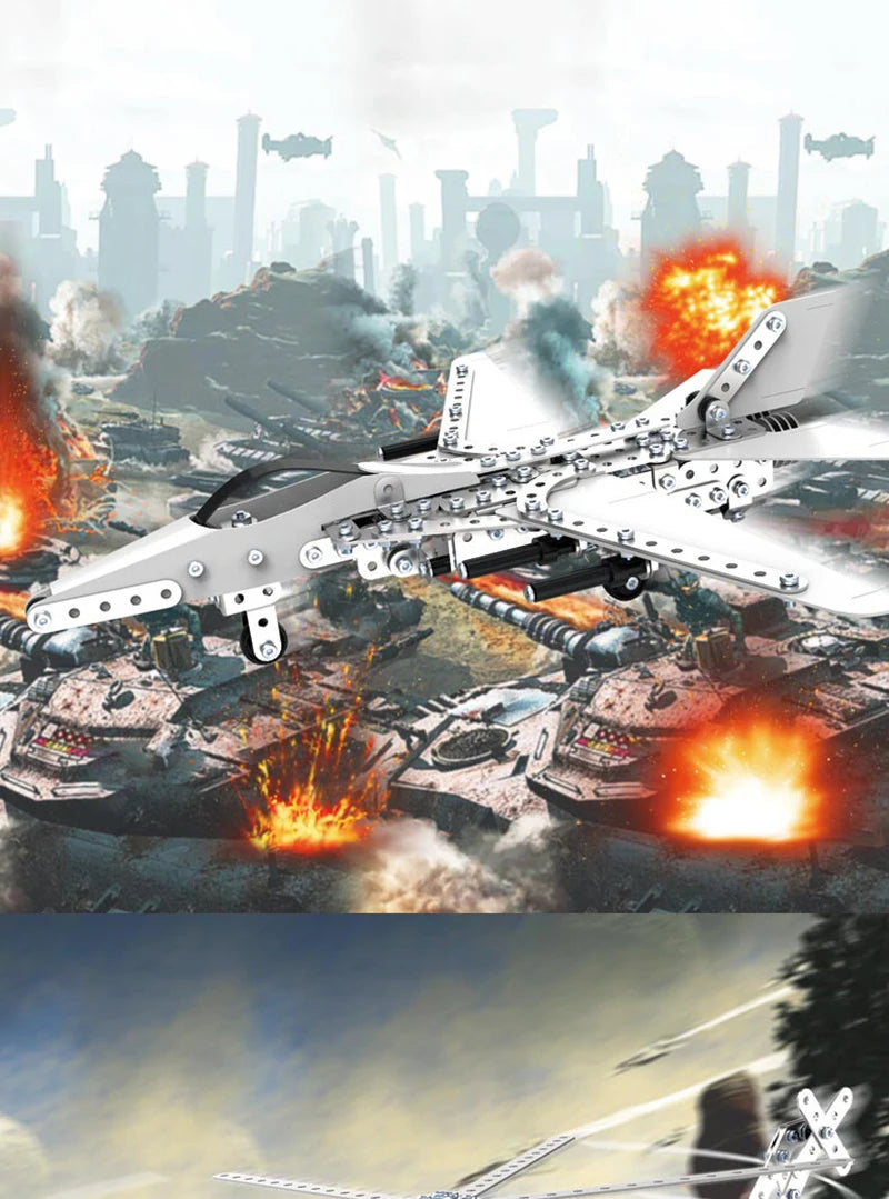 Children DIY Metal 3D Assembly Building Blocks Aircraft Warship Model Screw Nut Metal Toys Adult High-Difficulty Puzzle