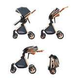 Cochecito de bebé ligero 3 en 1, sistema de viaje de lujo con asiento ajustable, capota y mosquitera para recién nacidos.