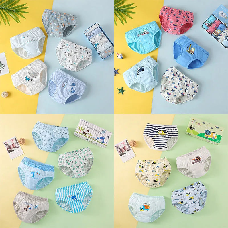 5-Piece Boy's Cotton Briefs Fashion Cool Spider-Man Print Pattern Children's Triangle Underwear Washable Breathable Boys Panties