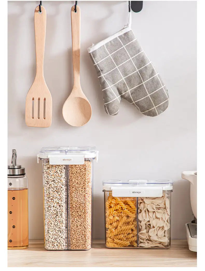 Dispensador de cereales de 3 l, contenedor sellado de cuatro compartimentos, resistente a la humedad, apilable, para refrigerios, café y granos, organizador de cocina.