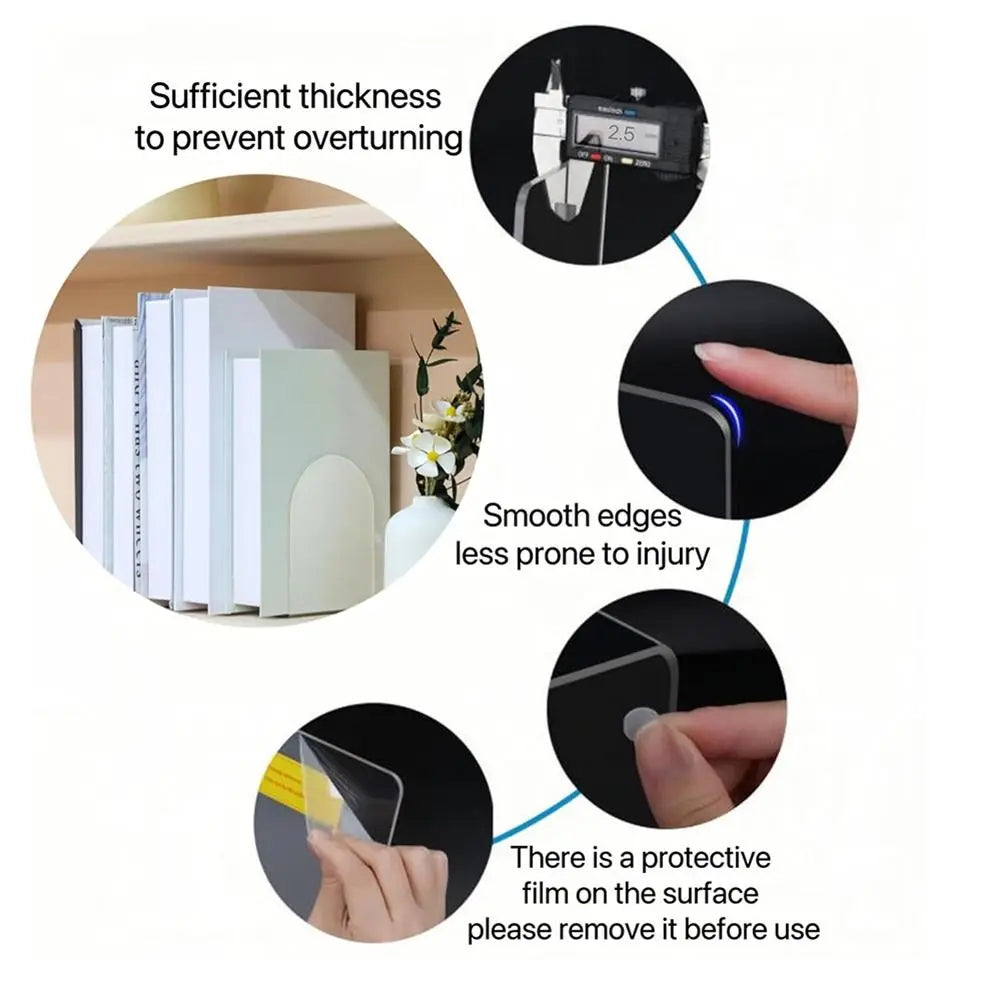 1Pcs Clear Acrylic Bookends Non-Skid Book End for School Library and Desktop Organizer, Acrylic Book Ends for Book Shelves