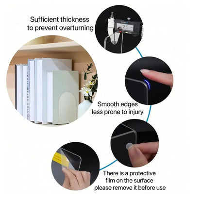 1Pcs Clear Acrylic Bookends Non-Skid Book End for School Library and Desktop Organizer, Acrylic Book Ends for Book Shelves