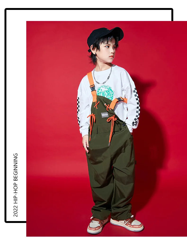 Boys Hip Hop Loose Overalls Girls K-pop Cargo Pants Kids Dungaree Joggers Children Jumpsuit Street Dance Romper Teen Streetwear