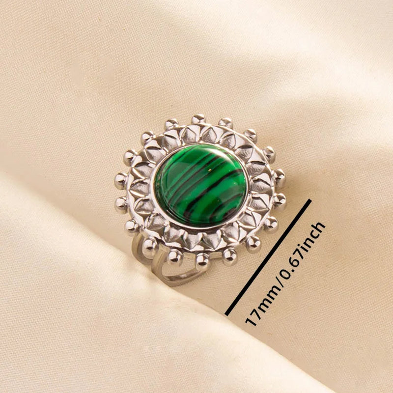 1pc Green Turquoise Ring Hippie Stainless Steel Silver Color Charm Opening Adjustable Ring Women Chunky Bohemian Party Jewelry