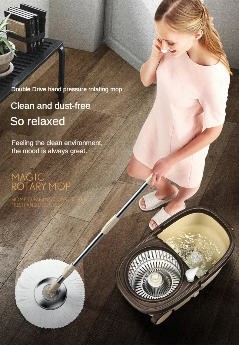 Flat Squeeze Mop 360 Degree Rotatable Stainless Steel Basket Microfiber Pads Cleaning Floor Mop Bucket Extended Handle Home