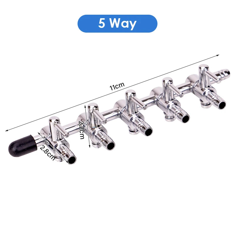 Stainless Steel Aquarium Air Distributor Fish Tank Oxygen Pump Accessories Air Splitter Flow Controller Pump Switch Valve Tap