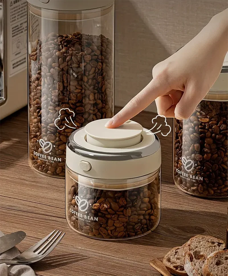 500/1100/1700 Coffee Beans Vacuum Sealed Tank Glass Food Storage Jars with CO2 Valve Household Moisture-proof Airtight Container