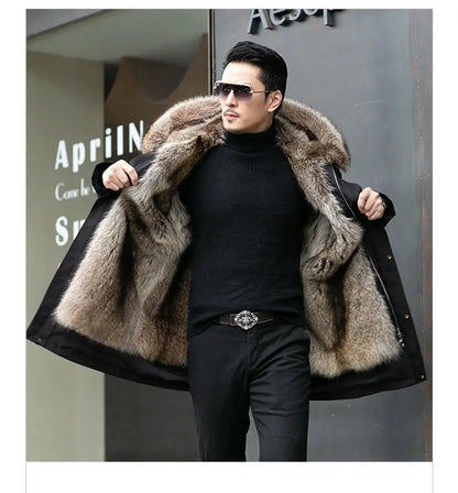 Abrigo de piel sintética Parker para hombre, cálido y nuevo de invierno, de una pieza, de piel sintética de visón, de longitud media.
