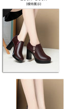 Comfortable Deep Mouth Soft Leather Anti-slip  Shoes Platform Spring 2024 Women's Block Black High Heels Office Mother Shoes