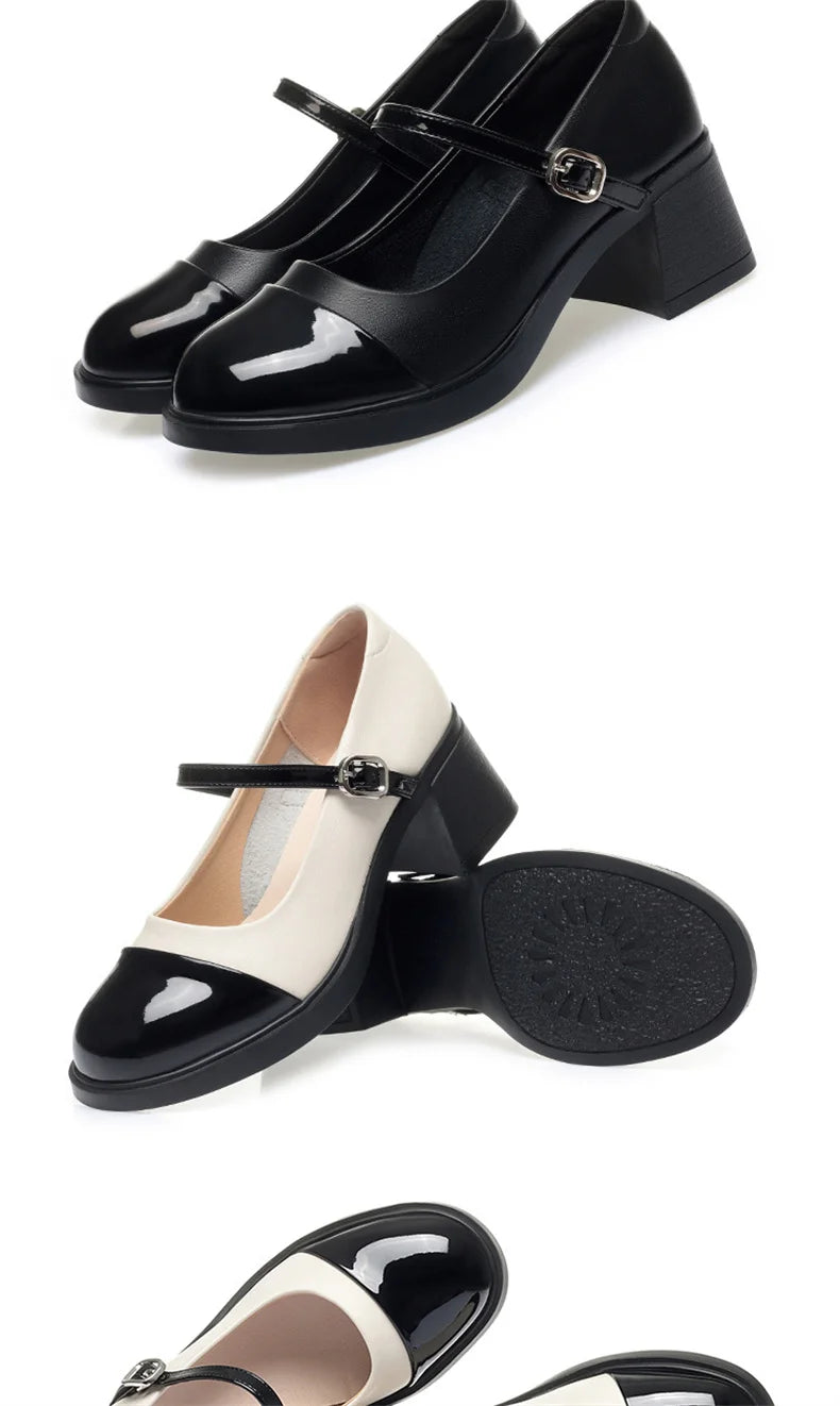 Women's Shoes 2024 New Fashion Retro Round Toe Soft Leather Casual Mary Jane Shoes Shallow Mouth Waterproof Platform Shoes