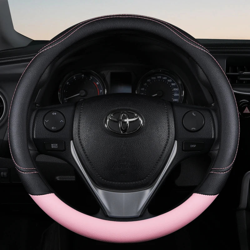 PU Leather Contrast Colour Car Steering Wheel Cover  Sweat Absorbent, Wear Resistant and Non-slip, Universal in All Seasons