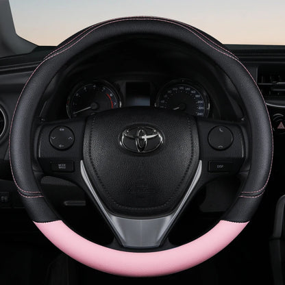 PU Leather Contrast Colour Car Steering Wheel Cover  Sweat Absorbent, Wear Resistant and Non-slip, Universal in All Seasons