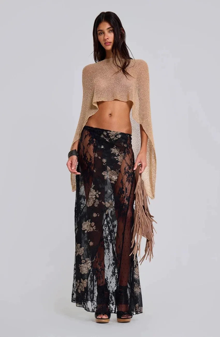 Jaded London Gold Knit Hollowed-Out One-Piece Top Halter Shawl Multi-Wear Holiday Style Halter