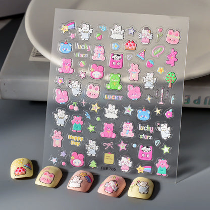 Sanrio Anime 5D Nail Stickers Hello Kitty Kurome Cartoon Stickers Nail Decoration Cute Melody Nail Art Decals Nail Art Supplies