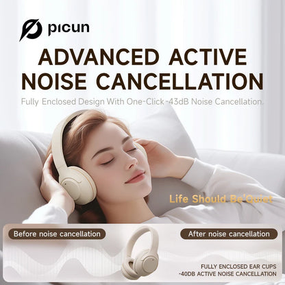 Auriculares híbridos Picun F2 con cancelación activa de ruido, micrófono integrado, modo de audio espacial, 50 horas de reproducción y audio de alta resolución.