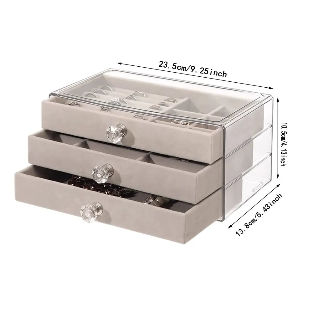 1 Piece High-Capacity Three-Layer Flannel Jewelry Box Drawer Jewelry Box Storage Earrings Necklace Ring