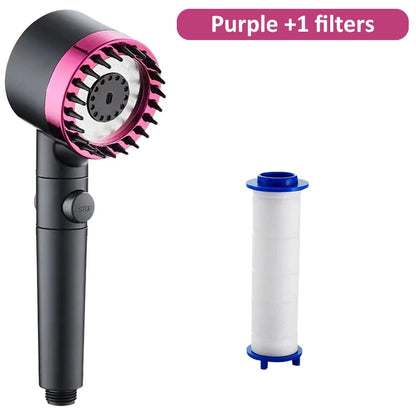 Cabezal de ducha de alta presión con 4 modos de ducha ajustables y filtros de cepillo de masaje, accesorios de baño para ahorrar agua.