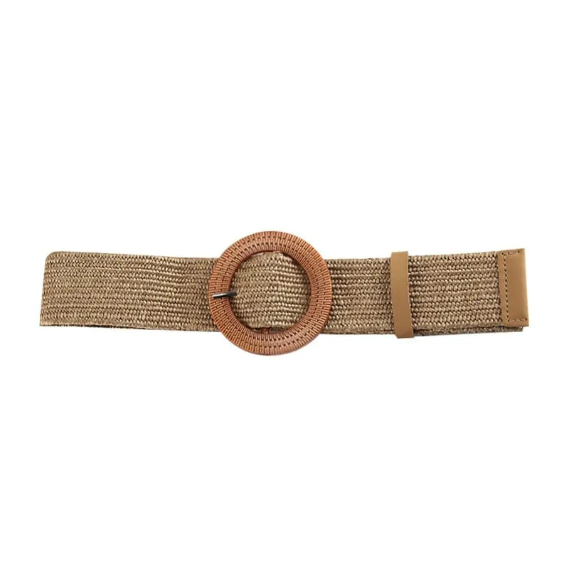 Summer Fashion Women Straw Belt Casual Bohemian Wide Summer Braided Waistbelt  Buckle Elastic Female Straw Waist Belt