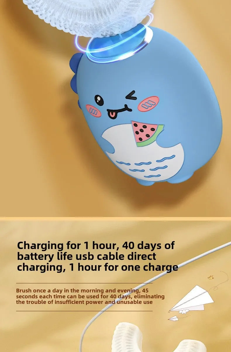 Children U-shaped Electric Toothbrush 360 Degrees Smart Cartoon Kids Silicone Toothbrush Automatic Rechargeable Sonic Toothbrush