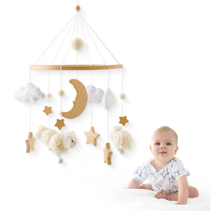 Crib Mobile Bed Bell Wooden Baby Rattles Soft Felt Cartoon Animal Bed Bell Newborn Music Box Hanging Toy Crib Bracket Baby Gifts