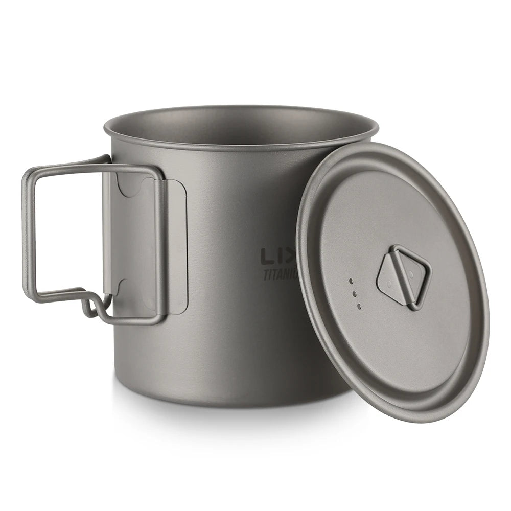 Taza de agua ultraligera de titanio Lixada con asa plegable, portátil para exteriores, camping, picnic, 300 ml/350 ml/550 ml/650 ml
