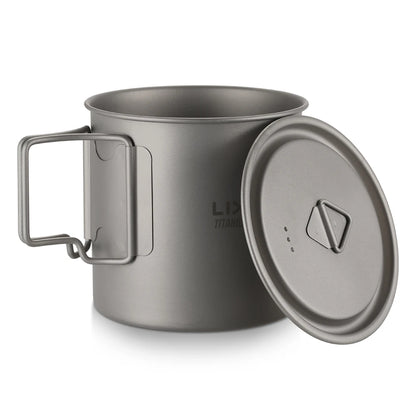 Taza de agua ultraligera de titanio Lixada con asa plegable, portátil para exteriores, camping, picnic, 300 ml/350 ml/550 ml/650 ml