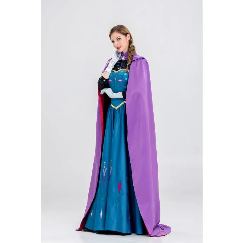 Disney Frozen Movie Adult Costume Women's Cospaly Princess Anna Dress Cloak Halloween Party Performance Dress Birthday Gifts New