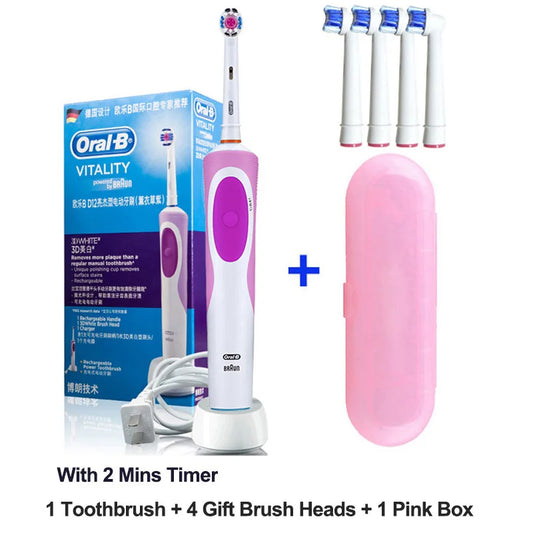 Oral-B Electric Toothbrush 2D Rotary Vibration Clean Charging Tooth Brush Cross Action Bristle Oral Care + 4 Free Gift Brush Heads