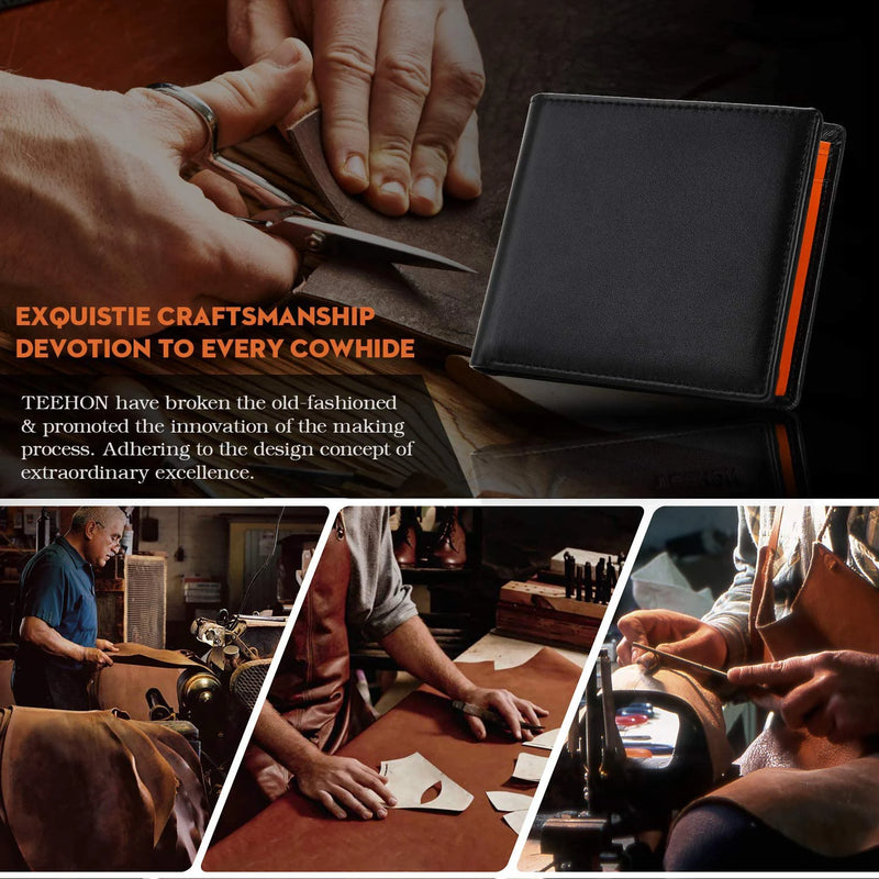 Wallets Mens Slim RFID Blocking Genuine Leather with Coin Pocket  2 Banknote Compartments 10 Credit Card Holders Wallet for Men