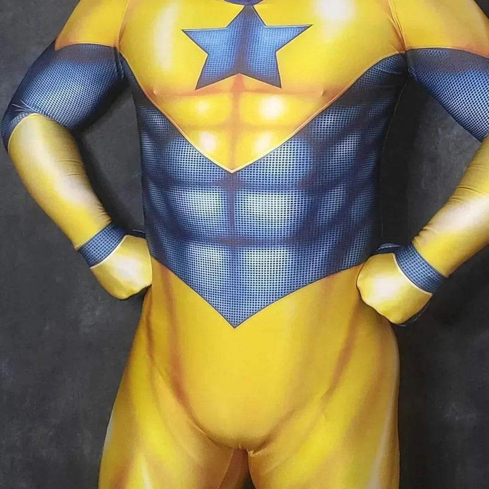 Halloween Adult Men Booster Gold Cosplay Costume Superhero Bodysuit Zentai Party Jumpsuit