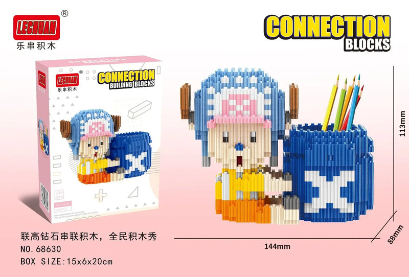 Linkgo Sanrio Building Block Pen Holder Luffy Stitch Chopper Pochacco Kuromi DIY Assembly Super Mario Puzzle Mini Bricks Toys