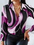 2024 Women's Long Sleeve Street Collar Shirt Colorful Tassel Print Daily Top Elegant Fashion 