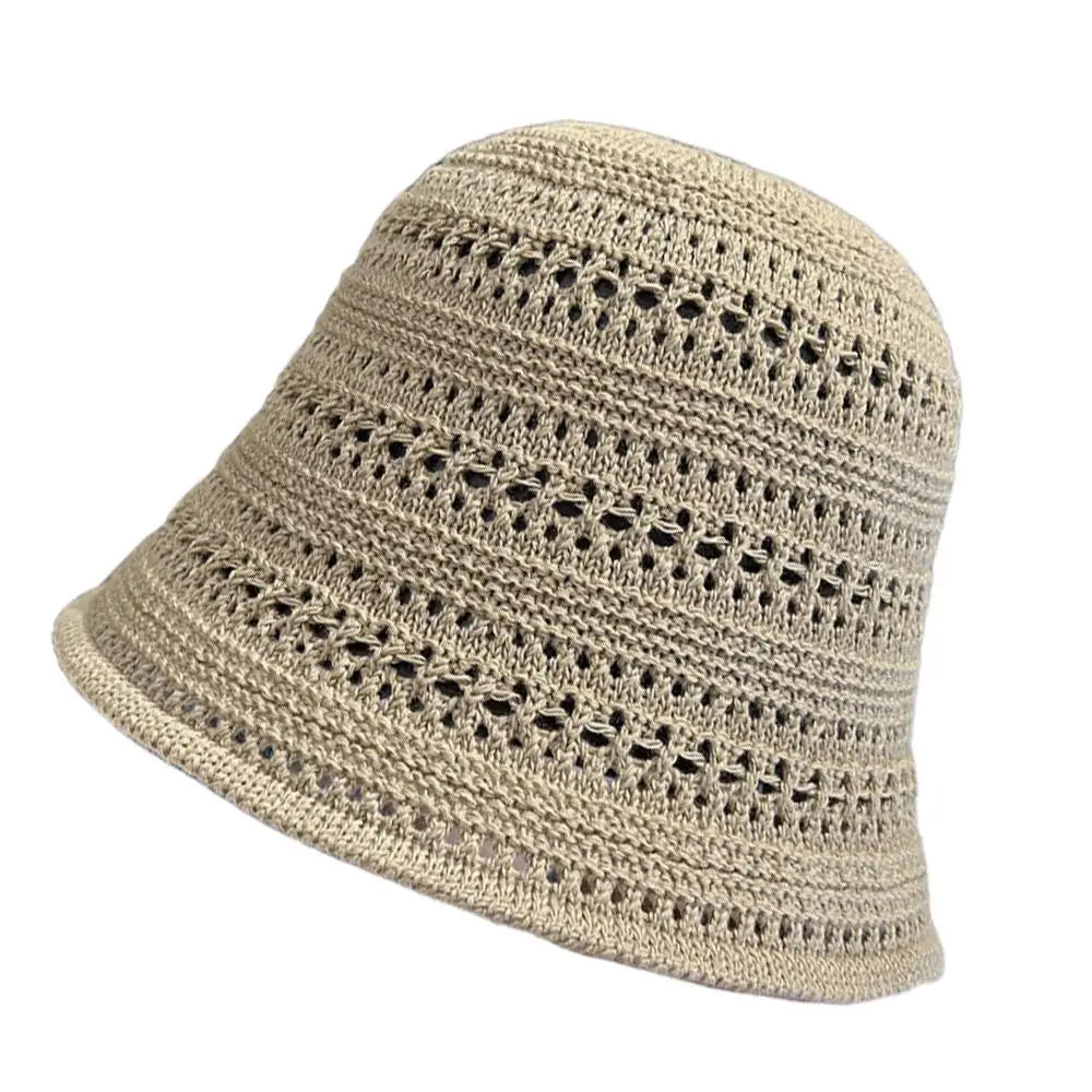 Hollow Out Crochet Sun Hat Wide Brim Bucket Hat Knitted Fisherman Hat Foldable Visor Small Fresh Simple Outdoor Casual Beach Cap