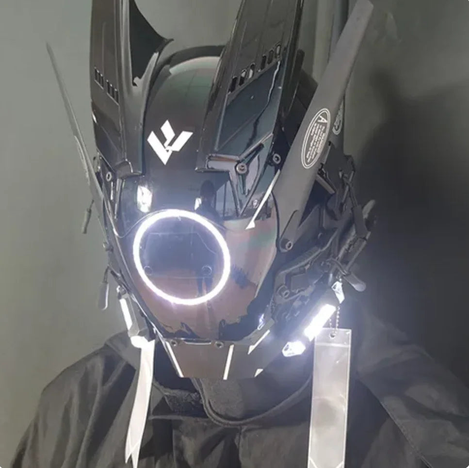 Capacete Cyberpunk com LED – Máscara para Festas, Halloween, Natal e Cosplay – Presente para Adultos