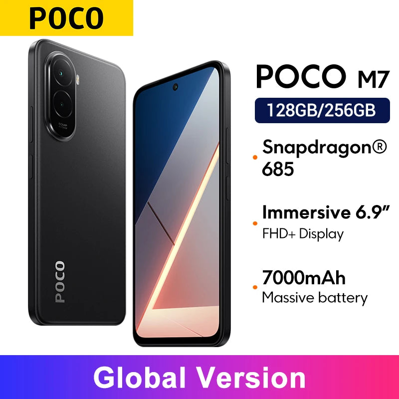 Global Version POCO M7 Snapdragon 685 Smartphone Immersive 6.9" 144Hz FHD+ Display 7000mAh battery 33W Charging NFC