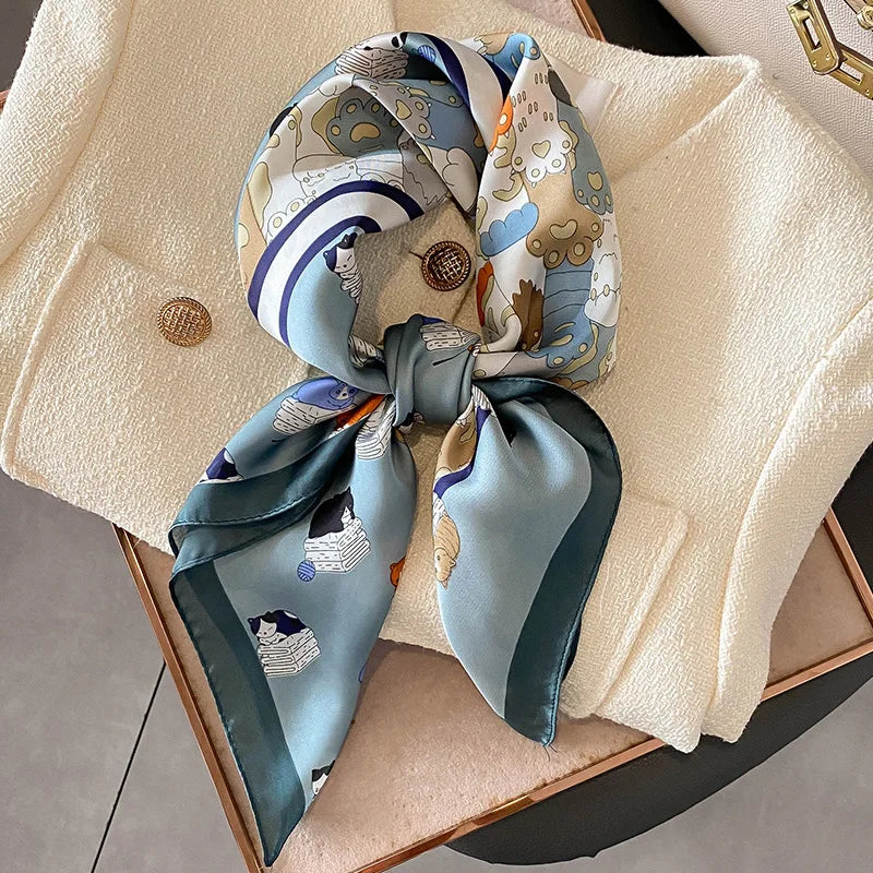 2024 Horse Print Female Silk Neck Scarf Square Hair Scarves Foulard Head Band Shawls Wraps Neckerchief Bandana Women