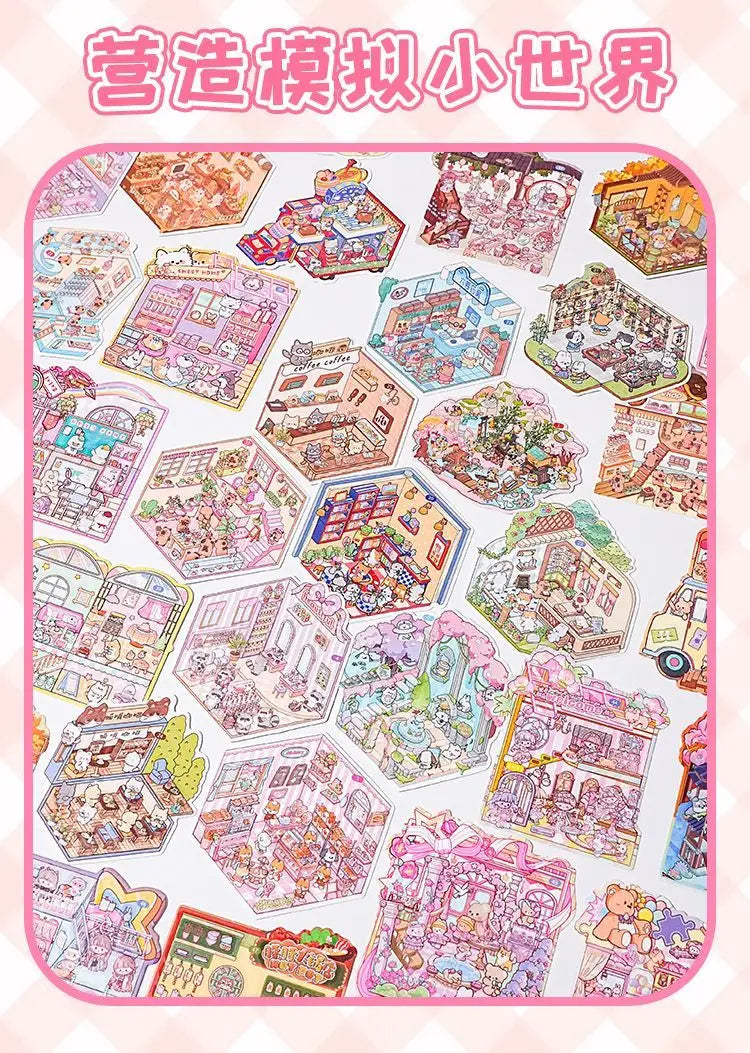 50 in 1 landscape stickers miniature scene collection 3d three-dimensional girls children's educational toys