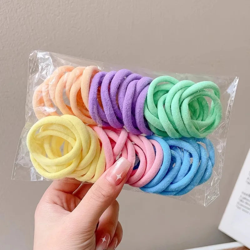 50PCS Colorful Ealstic Hair Rope Ponytail Hold Scrunchie Rubber Band For Women Basic Nylon Hair Bands Elastic Seamless Girls