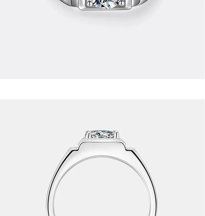PERFANY 1/2CT Moissanite Ring for Men S925 Pure Silver Sparkling Diamond Domineering Wedding Ring Luxury Wedding Jewelry Gift