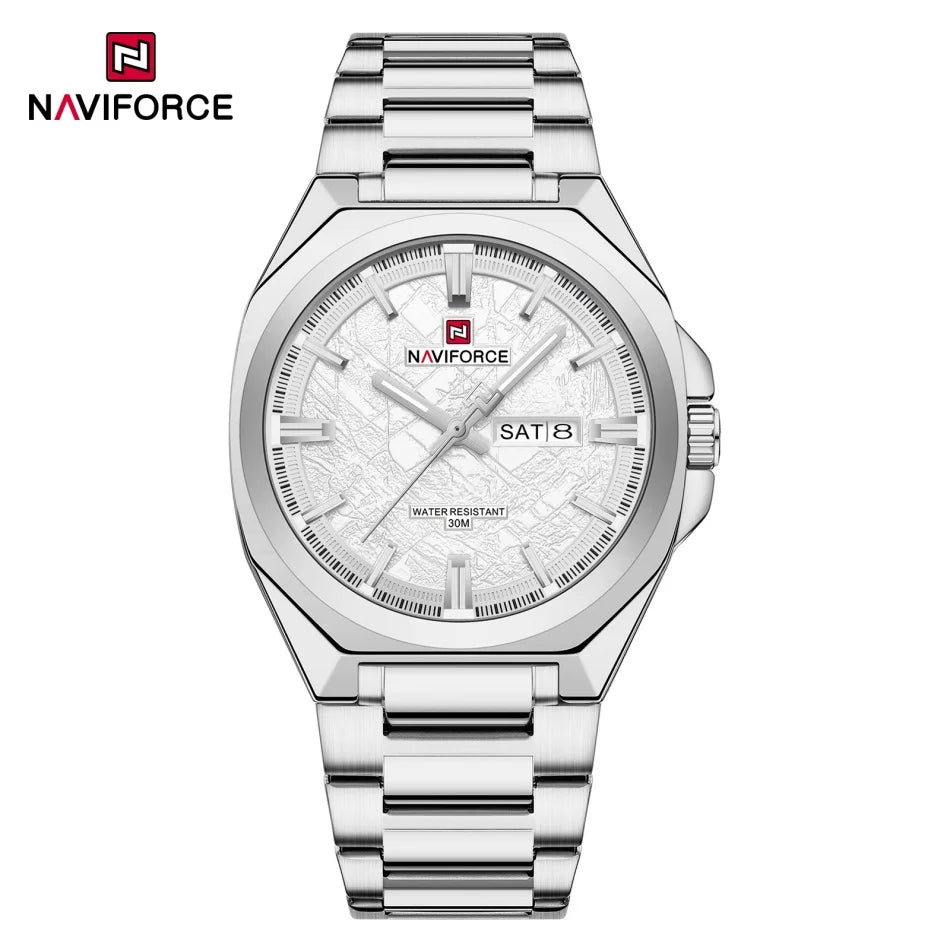 New Style NAVIFORCE Men's Wrist Watch 3ATM Waterproof Stainless Steel Band Luminous Pointer Display Luxury Boys Watches Gifts