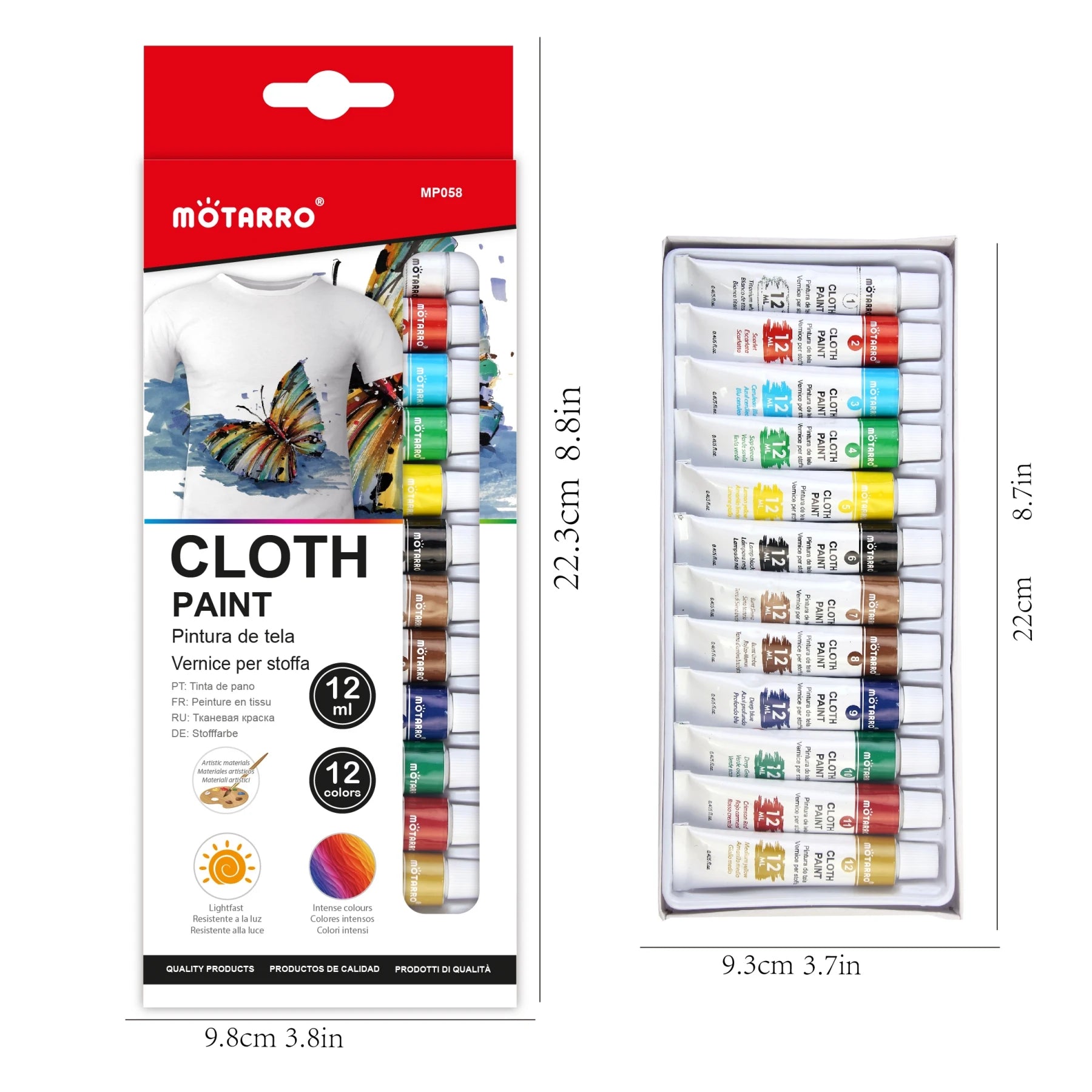 MOTARRO 12 Colors/Box Fabric Paint Set Permanent Textile Paint 12ml for Clothes Canvas Shoes Painting Supplies