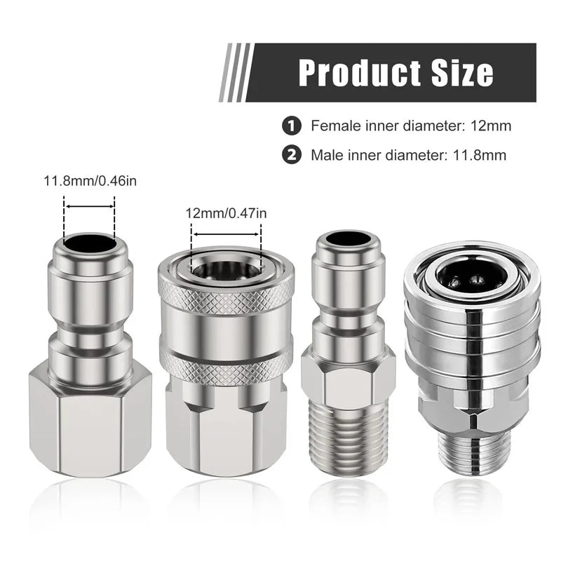 Juego de adaptadores para hidrolavadoras, conector rápido, acero inoxidable, conectores macho y hembra, accesorios para mangueras de 1/4" 