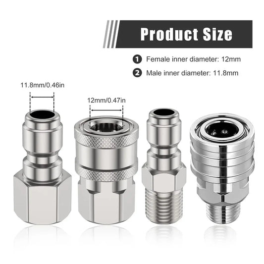 Lavadora de pressão Acoplador Adaptador Set, Quick Connect Plug, Aço inoxidável, Masculino e Feminino Acessórios, Mangueira Acessórios, 1/4"