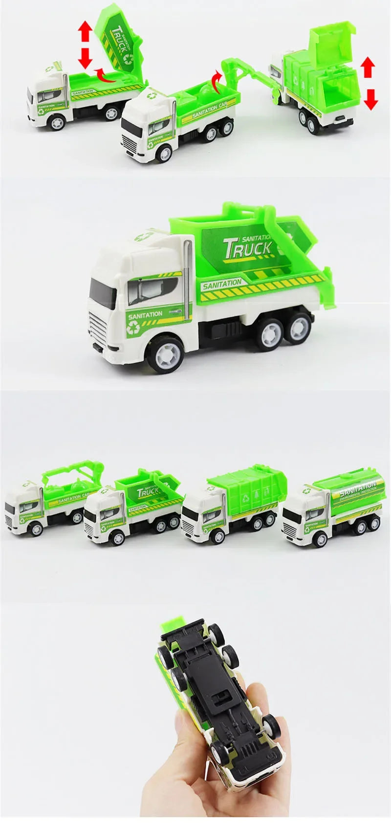 4Pcs/set Mini Inertial Pull Back Sanitation Car Plastic Vehicle Garbage Truck Model Educational Toy for Kids Boy Birthday Gifts